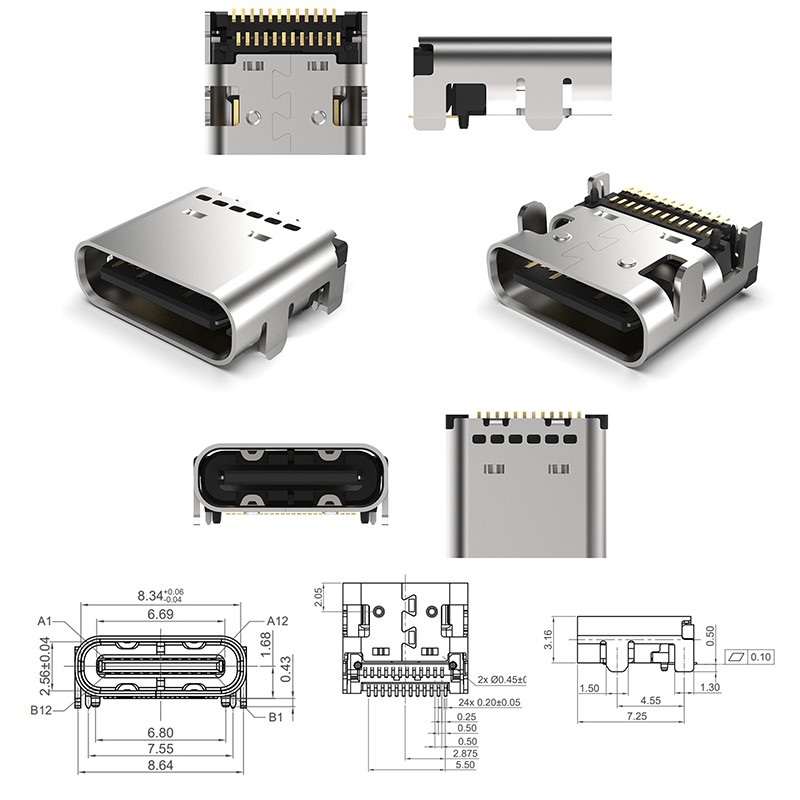 PUERTO DE CARGA GCT USB4080-03-A TIPO C 24 PINES SMD - 8.64 X 7.25 X 2.6MM