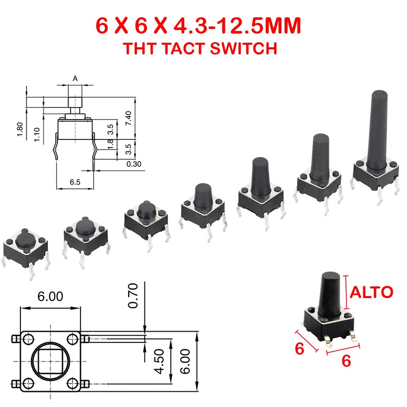 BOTON PULSADOR THT LPH TACT SWITCH LSH 1301.9302 6 X 6 X 5 MM